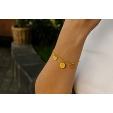 MiraveLux  925 Ayar Gümüş Zincirli Kişiye Özel Harf Motifli Kadın Bileklik