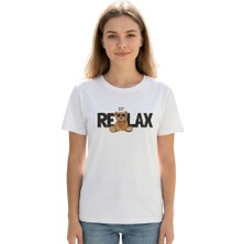 Ayıcık  Baskı Enfield&co Kadın T-Shirt Relax Ekru