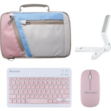 Microcase Xiaomi Redmi Pad 2 Pro 12.1 Inch ile Uyumlu Tablet Çanta+Türkçe Bluetooth Klavye +Mouse+ Standı - Pembe AL4382