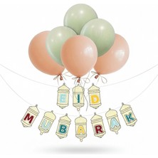 Deniz Party Store Krem Eıd Mubarak Ramazan Süs  Yazı 3 Küf Yeşili 3 Somon Balon