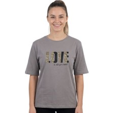 Leopar Baskı Enfield&co Kadın T-Shirt Love Gri