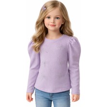 İrem Çocuk Giyim Kız Çocuk Balon Kol Model Yanları Ip Büzgü Ayarlamalı Yusufçuk Taşlı Lila Renk Uzun Kol Badi