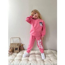 Cg Kids Kuromi Pembe Sırt Baskı ve Eşofman Baskı Detay Kız Çocuk 2 Iplik Alt Üst Takım Süper Kalite Kumaş