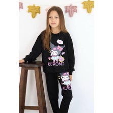 Cg Kids Kuromi Siyah 2 Iplik Alt Üst Takım Süper Kalite Kumaş Eşofman Baskı Detay