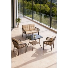 Lumis Garden Neva Rattan Bahçe Oturma Takımı 2+1+1 + Masa