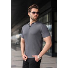 Madmext Antrasit Yarım Fermuarlı Polo Yaka Triko Erkek Tişört E7459