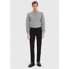 Ramsey Siyah Düz Örme Slim Fit Casual Pantolon