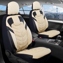 Kia Carens Uyumlu Deri Oto Koltuk Kılıfı Ön/arka Set Classy Seri Bej-Siyah