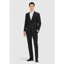Ramsey Siyah Çizgili Zeroweight Slim Fit %100 Yün Takım Elbise