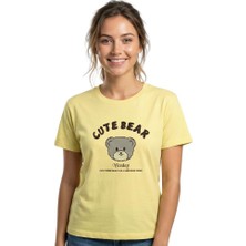 Bear Baskı Enfield&co Kadın T-Shirt Cute Sarı