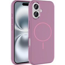 Farma Teknoloji iPhone 16 Kılıf M-Safe Şarj Özellikli Metal Kamera Çerçeveli Zore Edi Silikon Kapak - Mor
