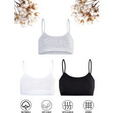 Özkan Underwear Özkan 42324 3'lü Paket Kız Çocuk Pamuklu Karışık Renk Süprem Pedsiz Alıştırma Sütyeni Esnek Rahat Ince Askılı Yarım Atlet Büstiyer