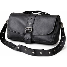Matur Leather Siyah Deri Omuz Çantası