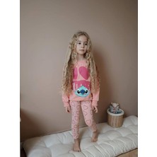 Cg Kids Stitch Temalı Kalp Baskılı Tayt Kız Çocuk Alt Üst Sweatshirt 2 Iplik Alt Üst Eşofman Takım