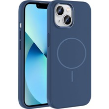Farma Teknoloji iPhone 15 Kılıf M-Safe Şarj Özellikli Metal Kamera Çerçeveli Zore Edi Silikon Kapak - Lacivert