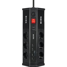 S-Link PRZ03 Prizhive 3 Metre 1860 Joule 3x1.5mm 2xusb 2xtype C 2.4A/5V 250V 16A/3860W 6 Lı Akım Korumalı Priz