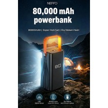 Neffo 80.000 Mah 22.5W Hızlı Şarjlı LED Fenerli Kamp Tipi Powerbank – Deri Askılı Taşınabilir Şarj Cihazı