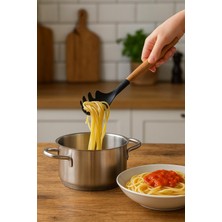 Depa Bambu Saplı Silikon Spagetti Makarna Servis Kaşığı Siyah