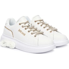 Just Cavalli Kadın Ursa Dis. Sb1 Simli Şeritli Yazı Logolu Kalın Tabanlı Sneaker - Beyaz