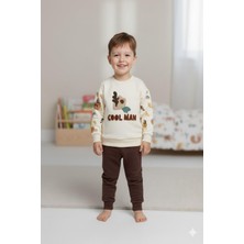 Dinamik çocuk Erkek Bebek 2'li Mevsimlik Eşofman Takımı Cool Man Kabartma Nakışlı %100PAMUK 6-9-12-18-24AY