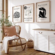 Pam Studio Matisse ve Picasso 3’lü Çerçeveli Tablo Seti – Minimalist Siyah Beyaz Modern Duvar Dekorasyonu