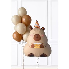 Pekshop Kapibara Folyo Balon Seti Pastalı Kapibara ve Lateks Balon Zinciri