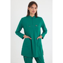 Mazey Uniform Cerrahi Yeşili Likralı Viscon Hakim Yaka Tesettür Hemşire ve Doktor Scrubs Hastane Üniforma
