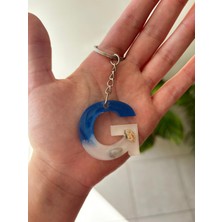 Cafirel Sedefli Mavi-Beyaz Renkli Deniz Temalı G Harfi Anahtarlık