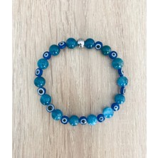 MK Tasarım Gerçek Apatiti Taşı - Nazar Boncuklu Bileklik – MKT.1.101.47- Taşların Kendi Rengidir, Boya Değildir