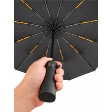 Siyah Tam Otomatik Turuncu Detaylı 12 Telli Çift Fiber Şemsiye