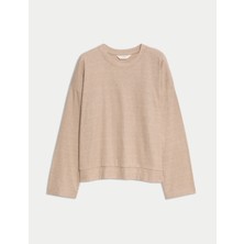 Marks & Spencer Fitilli Dokulu Bisiklet Yaka Uzun Kollu Pijama Üstü