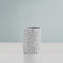 Stewart Seramik Banyo Aksesuar Seti, Makyaj Dekoru Depolama Düzenleyici, Kabartmalı Damask Madalyonu, Losyon/sabunluk, Diş Fırçası Tutacağı, Bardak, Biblo Tabağı, Çeşitli Boyutlarda Gri
