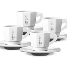 - 4'lü Espresso Fincan Seti - Sekizgen Tasarım - Beyaz Renk - Porselen