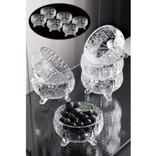 6'lı Ayaklı Kristal Cam Lüks Çerezlik/lokumluk/reçellik (8X8X5 Cm)