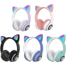 H10 Cat Kedili LED Işıklı Kafaüstü Bluetooth Kulaklık (Lila)