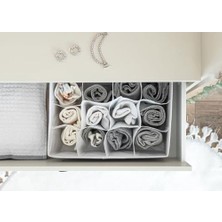 Çekmece Düzenleyici, 12 Bölmeli, 31X25X12 Cm, Gri Çizgili, Katlanabilir Dolap Içi Organizer