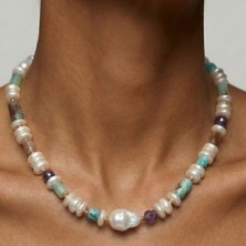 THEIA GemWorks Velmira — Hematit, İnci, Ametist, Turkuaz, Krizokol & Güneş Taşı Kolye