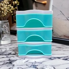 3 Çekmeceli Masa Üstü Çekmece Sert Plastik/organizer Fosforlu Seri - Mavi Renk