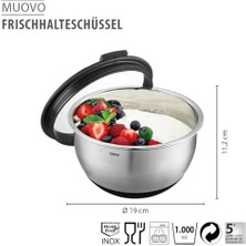 Muovo Taze Tutma Kasesi, Paslanmaz Çelik Kase, Karıştırma Kasesi, Servis Kasesi, Salata Kasesi, Silikon Tabanlı ve Saklama Kapaklı, Çap 16 cm