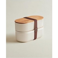 Magou 2'li Ahşap Kapaklı Saklama Kabı, 1000 Ml, Soft Ekru