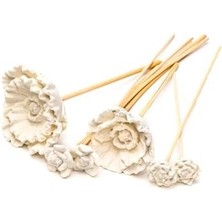 Beyaz Büyük Karışık Çiçek Taşlı 10'lu Doğal Bambu Kamış Seti