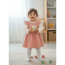 ruhaay Kız Çocuk Kolları Fırfır Detaylı Çiçekli ikili Uzun Kollu Badi Ve waffle Elbise 6-24 Ay