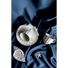 Tezyinat -Istiridye Inci 4 Parça 2kişilik Porselen Kahve Fincan Takımı (Platin Yaldızlı)