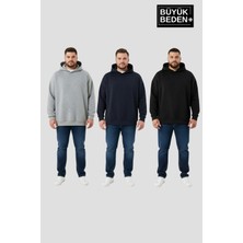 Superlife Erkek Büyük Beden 3 Lü Set  Kollar ve Etek Ribanalı Ince Kapşonlu Swatshırt SPR26BSW957+3
