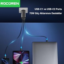 70W Gan Şarj Cihazı Type-C ve Usb-A 3-Portlu Hızlı Şarj Aleti