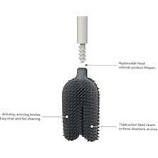 360- Gelişmiş Tuvalet Fırçası ve Saklama Tutucu Seti, Damlatmaz, Tıkanmaz, Üç Kat Hareketli, Değiştirilebilir Fırça Başlığı, Mat Yüzey, Bej