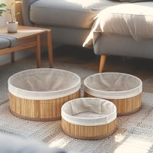 Bambu Çok Amaçlı Saklama Kutusu 3'lü Set, Düzenleyici Derin Boy Organizer, Dekoratif Bambu Düzenleyici 3 Boy Doğal Renk (Yuvarlak)