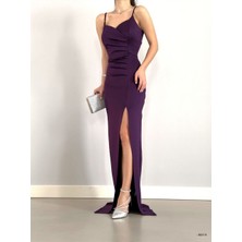 Rengamoda Kadın Scuba Kumaş Yırtmaçlı Askılı Abiye Elbise (Renk Seçenekli)