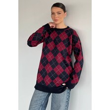 Gülseli Kadın Ekose Desenli Bisiklet Yaka Triko Kazak P-00020264