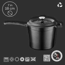 Döküm Yuvarlak Sos Tenceresi. Döküm Demir Yekpare Saplı Trendy Serisi Çap(Ø18 Cm. Siyah